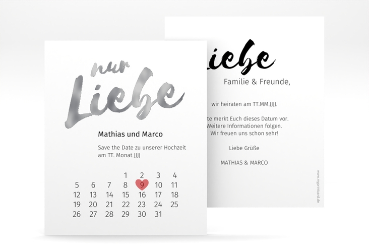 Save the Date-Kalenderblatt Message Kalenderblatt-Karte weiss silber