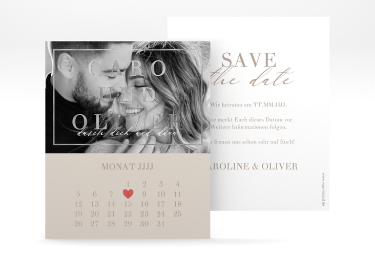 Save the Date-Kalenderblatt Moment Kalenderblatt-Karte beige silber