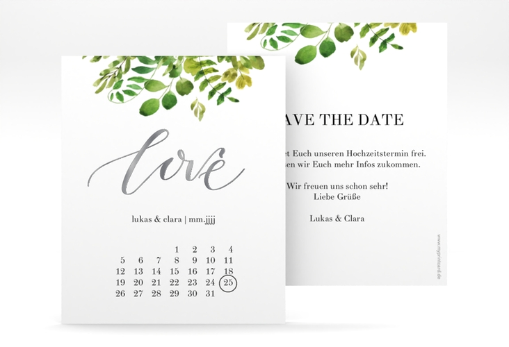 Save the Date-Kalenderblatt Botany Kalenderblatt-Karte weiss silber