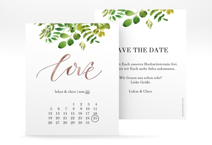 Save the Date-Kalenderblatt Botany Kalenderblatt-Karte weiss rosegold