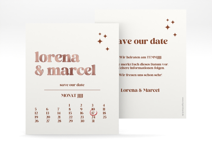 Save the Date-Kalenderblatt Retro Kalenderblatt-Karte weiss rosegold