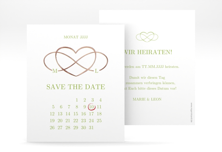 Save the Date-Kalenderblatt Infinity Kalenderblatt-Karte gruen rosegold