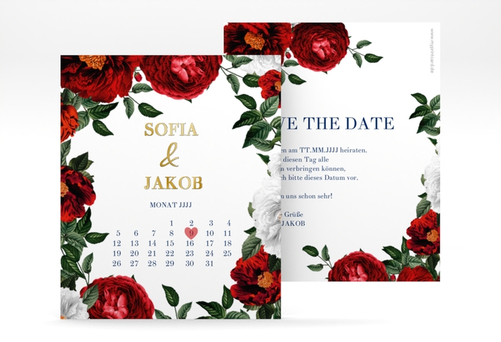 Save the Date-Kalenderblatt Florista Kalenderblatt-Karte weiss gold