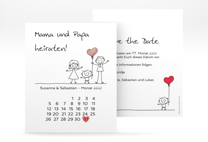 Save the Date-Kalenderblatt Family Kalenderblatt-Karte weiss rosegold