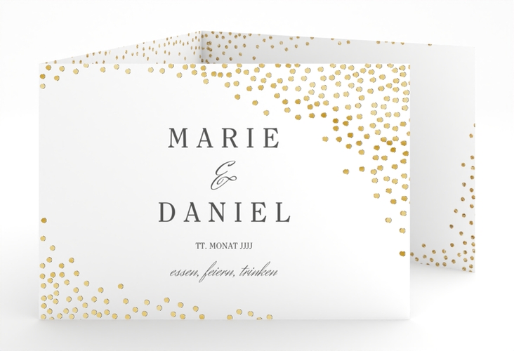 Hochzeitseinladung Glitter A6 Doppel-Klappkarte weiss gold