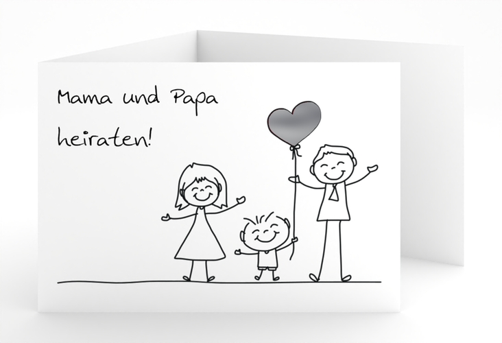 Hochzeitseinladung Family A6 Doppel-Klappkarte weiss silber