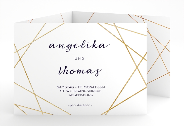 Hochzeitseinladung Asymmetry A6 Doppel-Klappkarte weiss gold