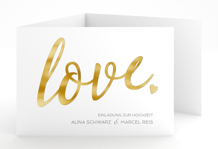 Hochzeitseinladung Glam A6 Doppel-Klappkarte weiss gold