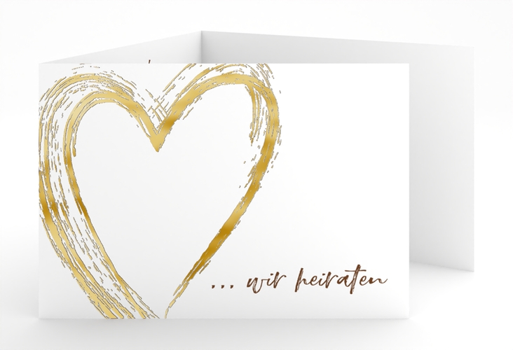 Hochzeitseinladung Liebe A6 Doppel-Klappkarte braun gold