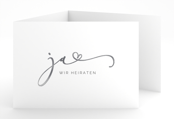 Hochzeitseinladung Jawort A6 Doppel-Klappkarte weiss silber modern minimalistisch mit veredelter Aufschrift