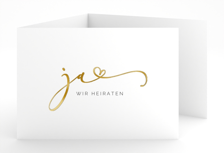 Hochzeitseinladung Jawort A6 Doppel-Klappkarte weiss gold modern minimalistisch mit veredelter Aufschrift