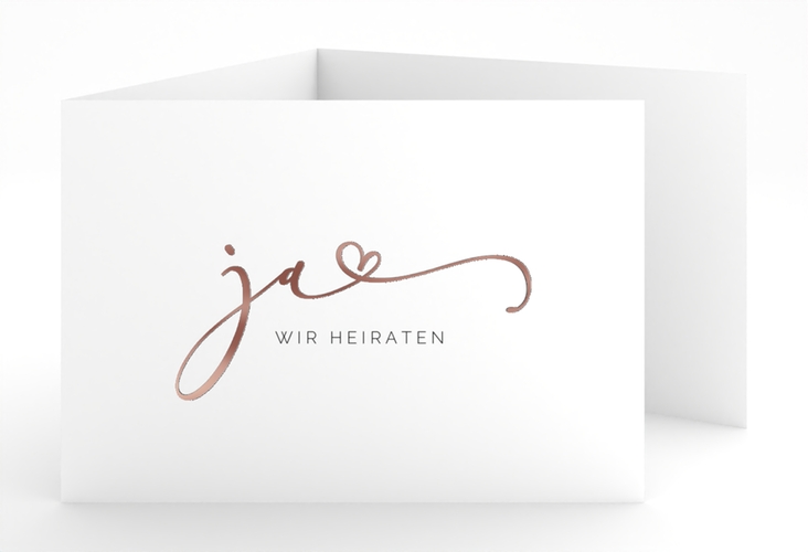 Hochzeitseinladung Jawort A6 Doppel-Klappkarte weiss rosegold modern minimalistisch mit veredelter Aufschrift