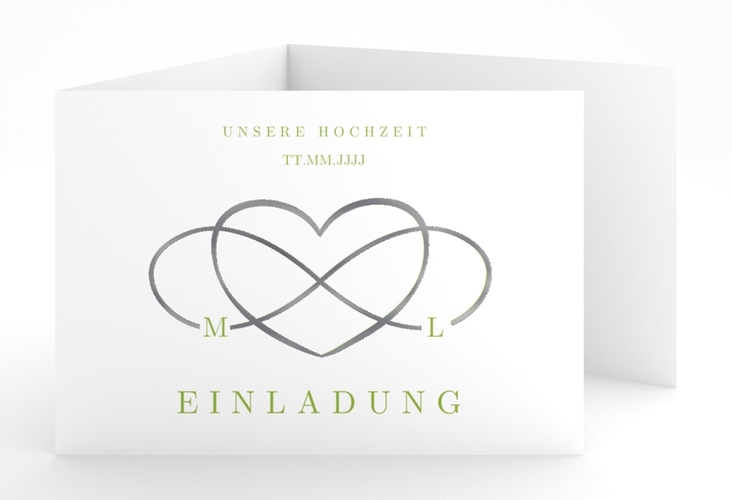 Hochzeitseinladung Infinity A6 Doppel-Klappkarte gruen silber