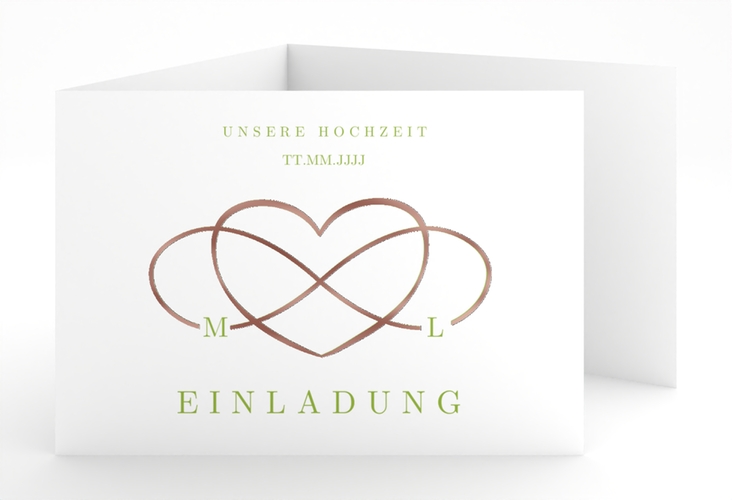 Hochzeitseinladung Infinity A6 Doppel-Klappkarte gruen rosegold