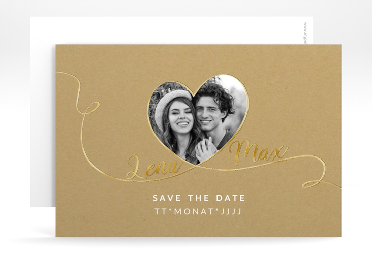 Save the Date-Karte Herzensbund A6 Karte quer weiss gold