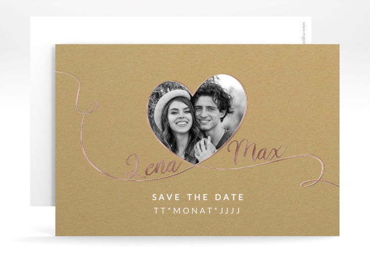 Save the Date-Karte Herzensbund A6 Karte quer weiss rosegold