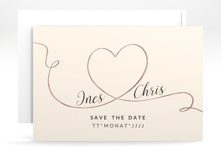 Save the Date-Karte Hochzeit Dolce A6 Karte quer beige rosegold