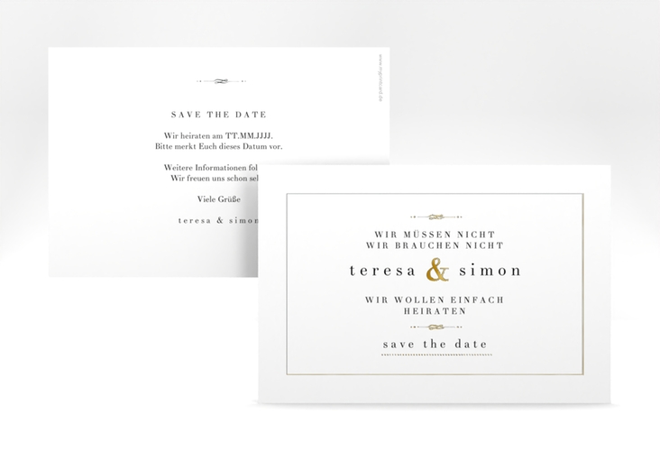 Save the Date-Karte Manorial A6 Karte quer weiss gold