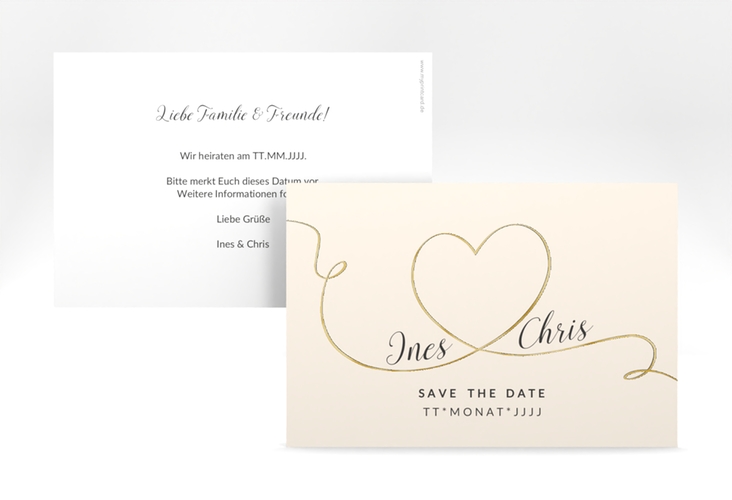 Save the Date-Karte Hochzeit Dolce A6 Karte quer beige gold