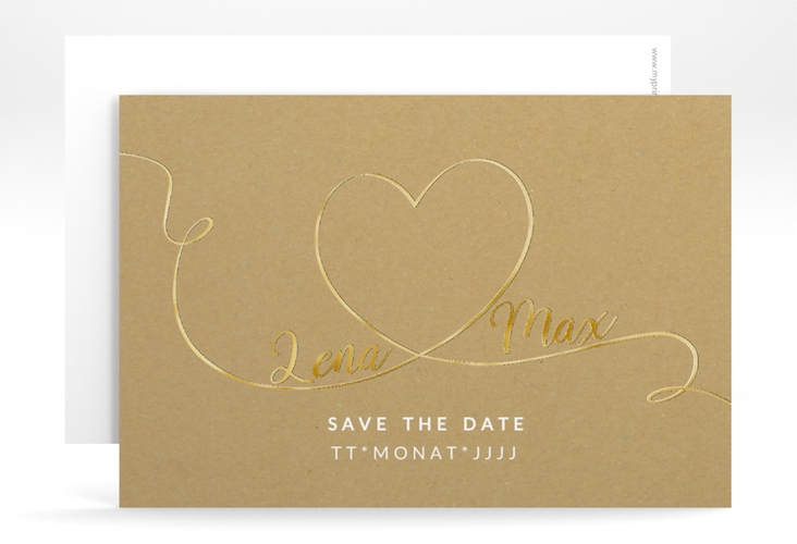 Save the Date-Karte Herzensbund A6 Karte quer weiss gold