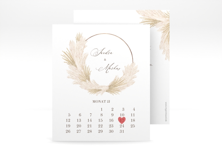 Save the Date-Kalenderblatt Pumila Kalenderblatt-Karte weiss rosegold