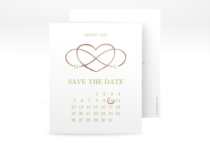 Save the Date-Kalenderblatt Infinity Kalenderblatt-Karte gruen rosegold