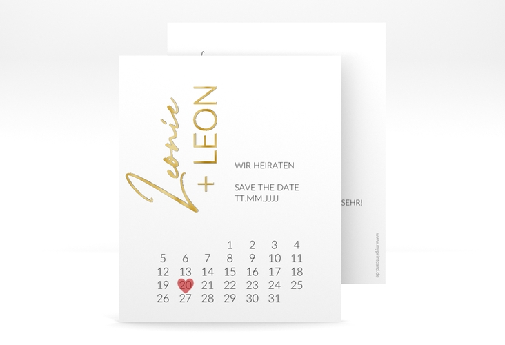 Save the Date-Kalenderblatt Your Name Kalenderblatt-Karte weiss gold
