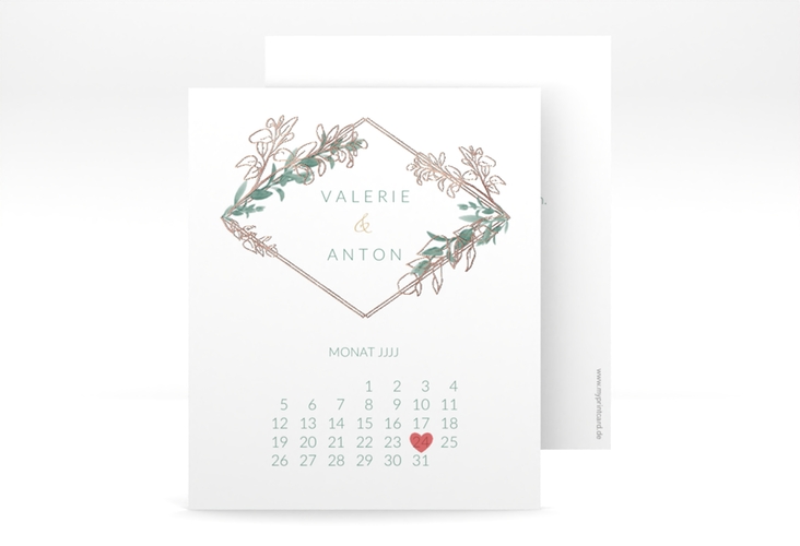 Save the Date-Kalenderblatt Verde Kalenderblatt-Karte weiss rosegold