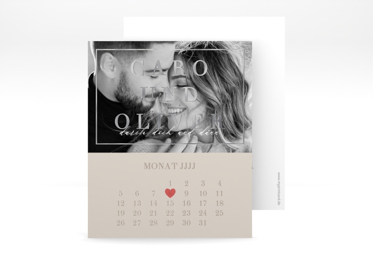 Save the Date-Kalenderblatt Moment Kalenderblatt-Karte beige silber