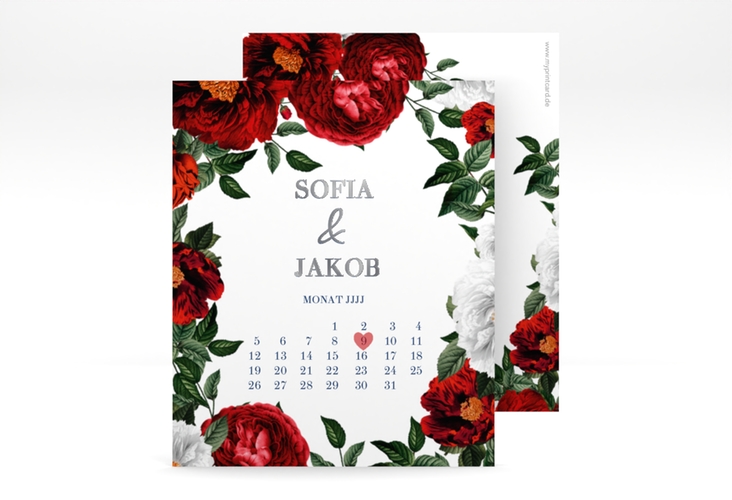 Save the Date-Kalenderblatt Florista Kalenderblatt-Karte weiss silber