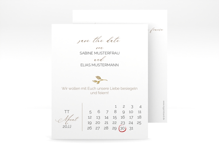 Save the Date-Kalenderblatt Plain Kalenderblatt-Karte weiss gold