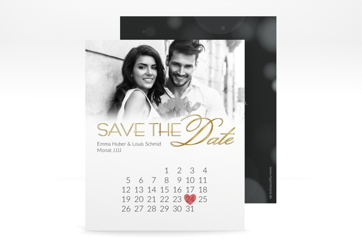 Save the Date-Kalenderblatt Bokeh Kalenderblatt-Karte weiss gold