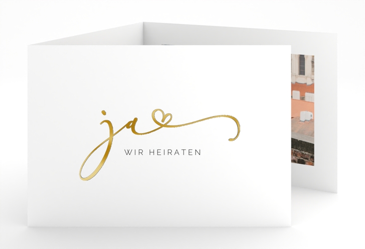 Hochzeitseinladung Jawort A6 Doppel-Klappkarte weiss gold modern minimalistisch mit veredelter Aufschrift