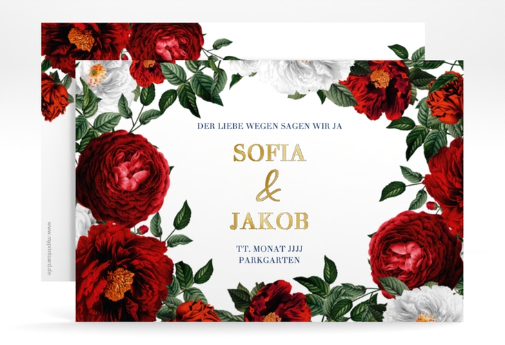 Save the Date-Karte Florista A6 Karte quer weiss gold