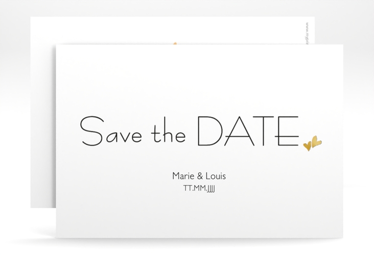 Save the Date-Karte Hochzeit Twohearts A6 Karte quer beige gold