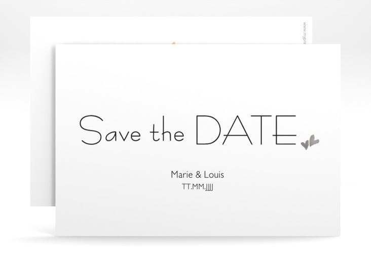 Save the Date-Karte Hochzeit Twohearts A6 Karte quer beige silber