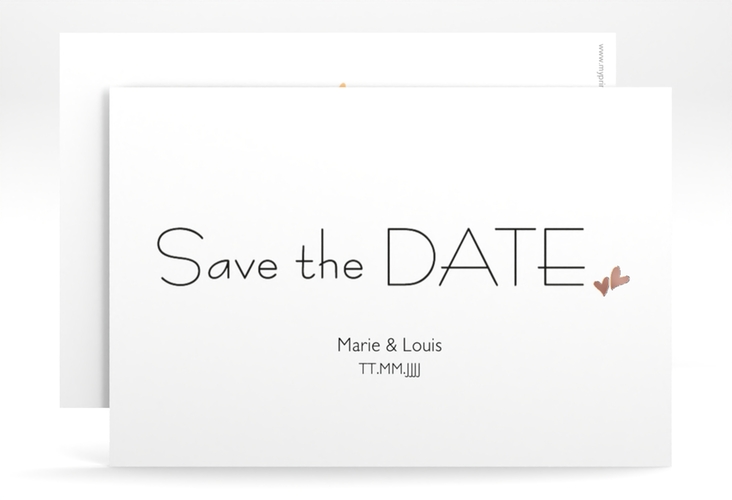 Save the Date-Karte Hochzeit Twohearts A6 Karte quer beige rosegold