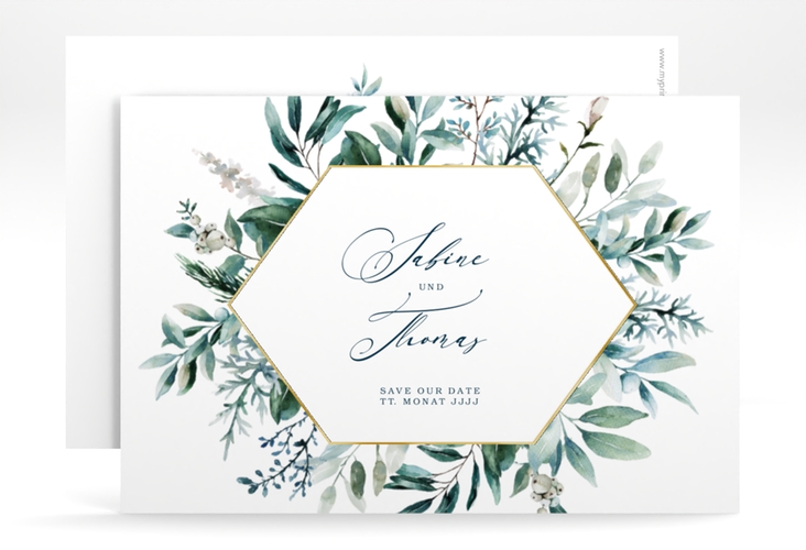 Save the Date-Karte Lumiere A6 Karte quer weiss gold