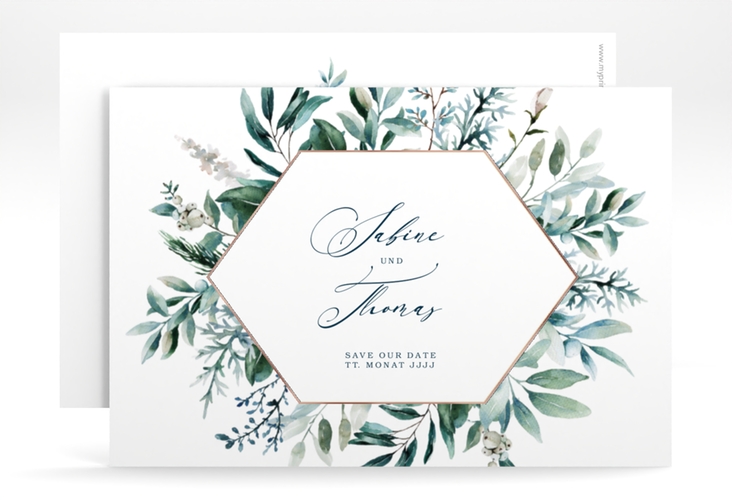 Save the Date-Karte Lumiere A6 Karte quer weiss rosegold