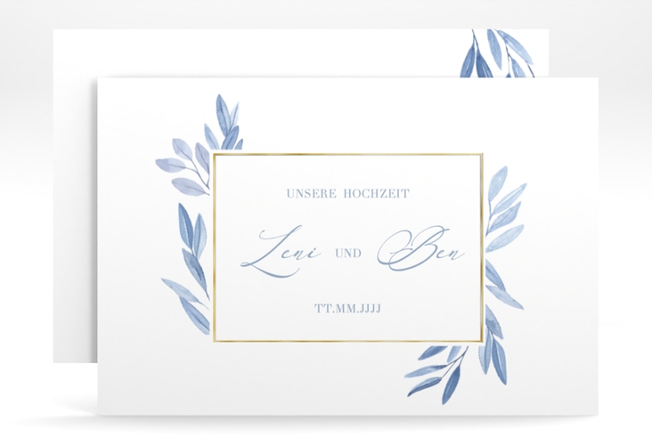 Save the Date-Karte Classicblue A6 Karte quer weiss gold