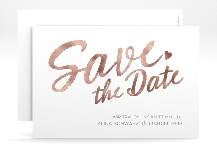 Save the Date-Karte Glam A6 Karte quer weiss rosegold