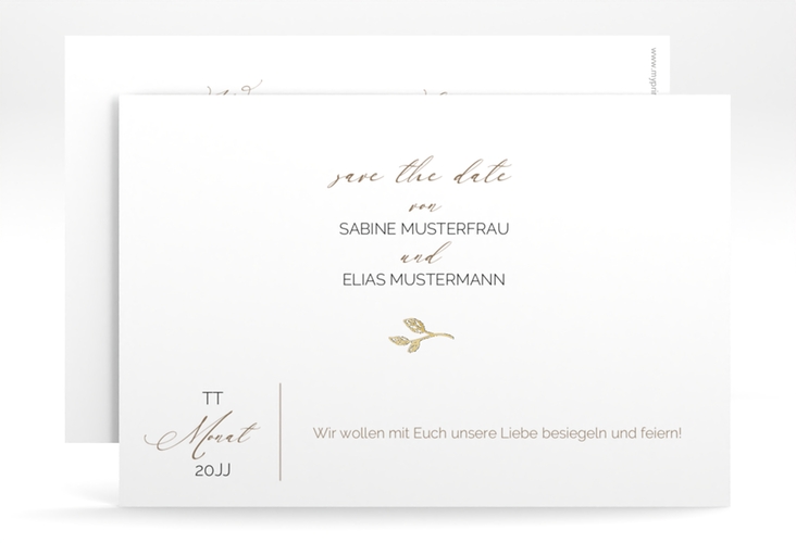 Save the Date-Karte Plain A6 Karte quer weiss gold