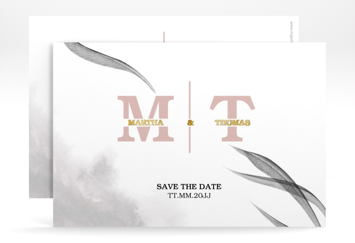 Save the Date-Karte Initialen A6 Karte quer weiss gold