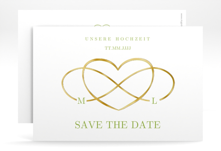 Save the Date-Karte Infinity A6 Karte quer gruen gold