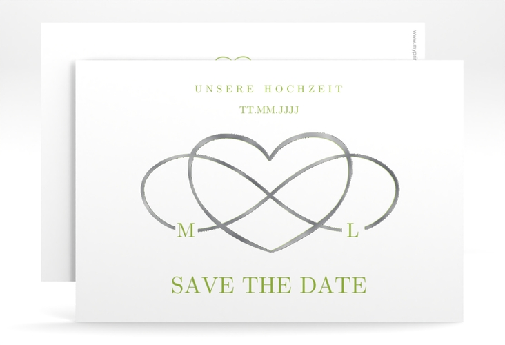 Save the Date-Karte Infinity A6 Karte quer gruen silber