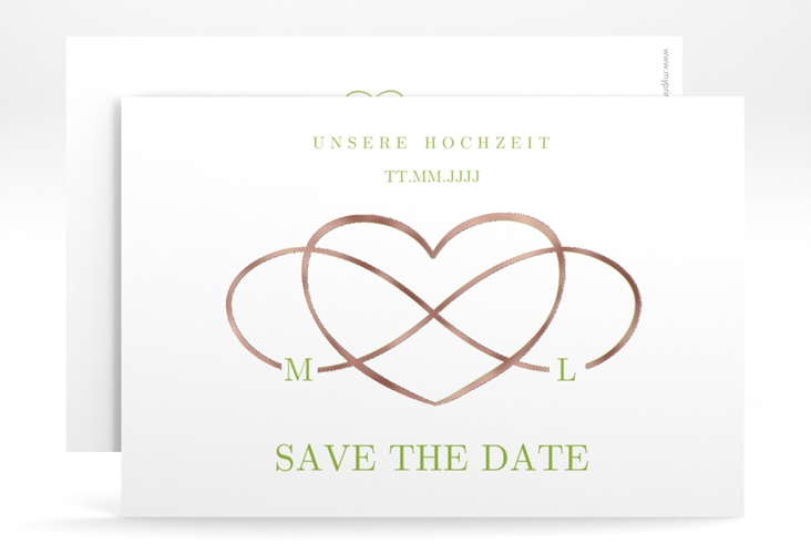 Save the Date-Karte Infinity A6 Karte quer gruen rosegold