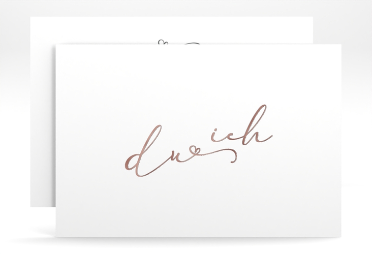 Save the Date-Karte Zweisamkeit A6 Karte quer weiss rosegold im minimalistischen Stil mit Aufschrift du & ich