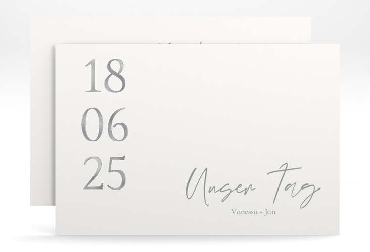 Save the Date-Karte Day A6 Karte quer weiss silber mit Datum im minimalistischen Design