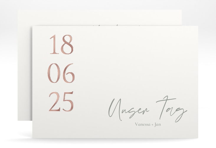 Save the Date-Karte Day A6 Karte quer weiss rosegold mit Datum im minimalistischen Design