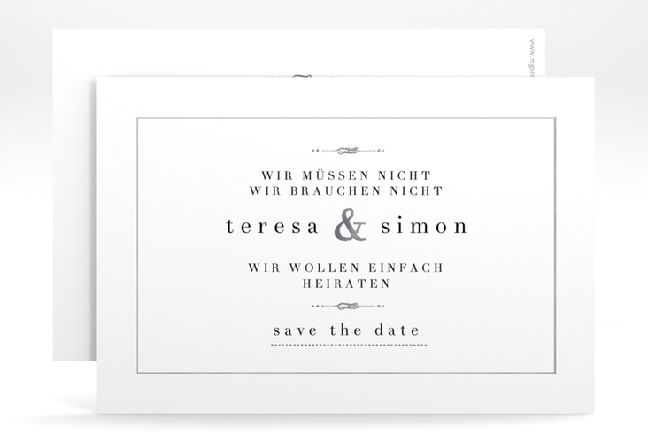 Save the Date-Karte Manorial A6 Karte quer weiss silber